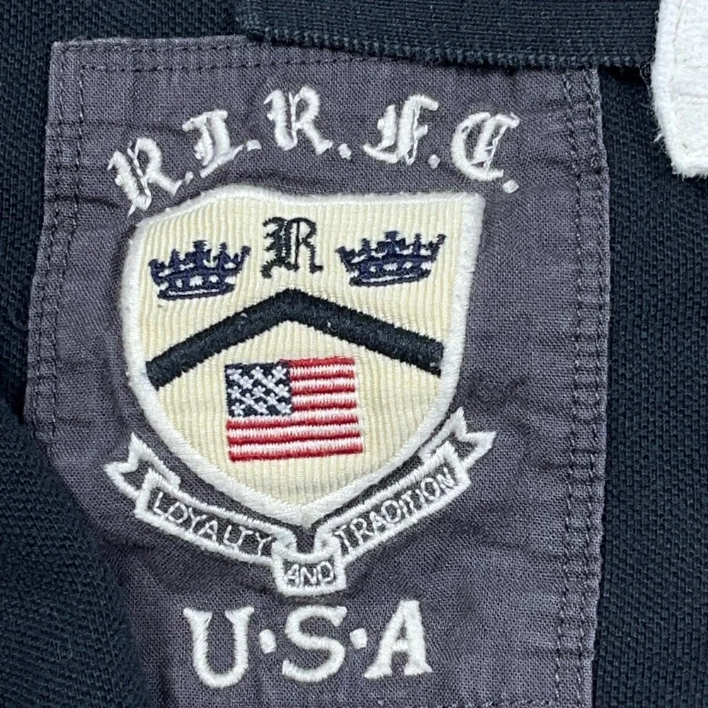 Vintage Ralph Lauren Rugby Polo Shirt Men XL Black White Big Kicker Crest Patch - Picture 6 of 12
